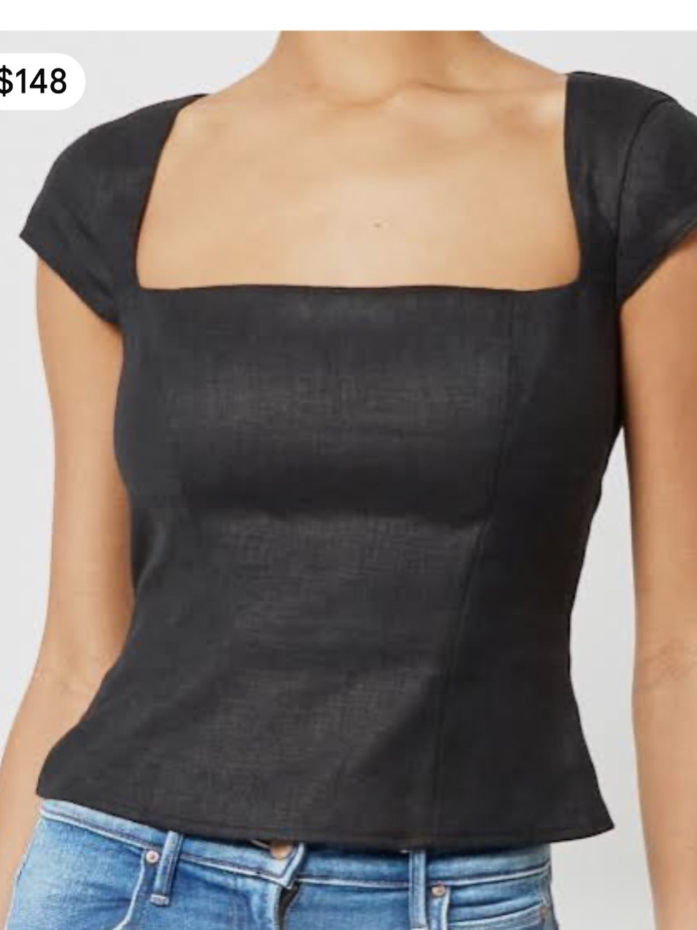 Black Square Neck Cap Sleeve Crop Top